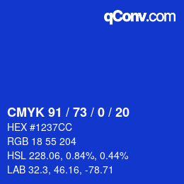 Color code: CMYK 91 / 73 / 0 / 20 | qconv.com