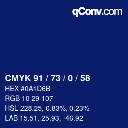 颜色代码: CMYK 91 / 73 / 0 / 58 | qconv.com