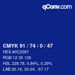 Color code: CMYK 91 / 74 / 0 / 47 | qconv.com