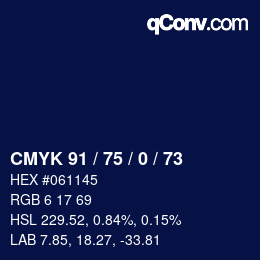 Color code: CMYK 91 / 75 / 0 / 73 | qconv.com