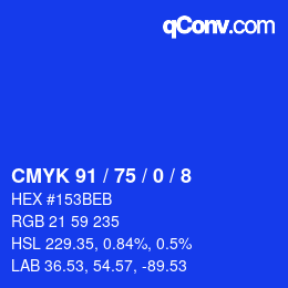 カラーコード: CMYK 91 / 75 / 0 / 8 | qconv.com