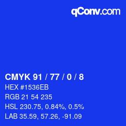 Color code: CMYK 91 / 77 / 0 / 8 | qconv.com