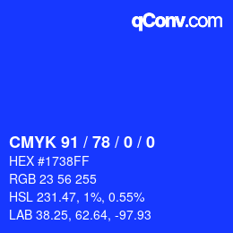 Color code: CMYK 91 / 78 / 0 / 0 | qconv.com