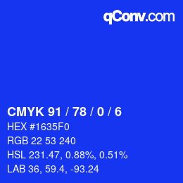 カラーコード: CMYK 91 / 78 / 0 / 6 | qconv.com