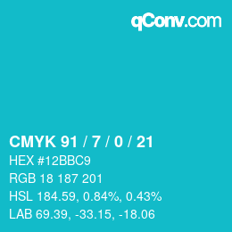 カラーコード: CMYK 91 / 7 / 0 / 21 | qconv.com