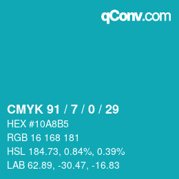 Color code: CMYK 91 / 7 / 0 / 29 | qconv.com
