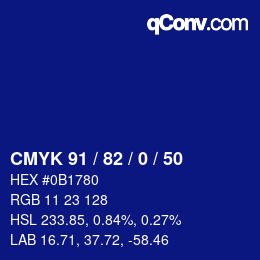 颜色代码: CMYK 91 / 82 / 0 / 50 | qconv.com
