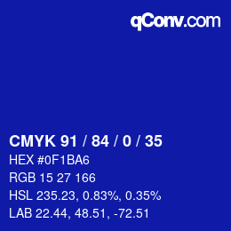 Color code: CMYK 91 / 84 / 0 / 35 | qconv.com