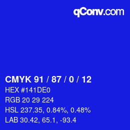 颜色代码: CMYK 91 / 87 / 0 / 12 | qconv.com