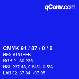 颜色代码: CMYK 91 / 87 / 0 / 8 | qconv.com