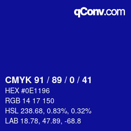 カラーコード: CMYK 91 / 89 / 0 / 41 | qconv.com