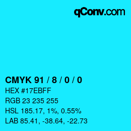 カラーコード: CMYK 91 / 8 / 0 / 0 | qconv.com