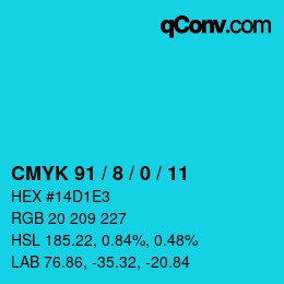颜色代码: CMYK 91 / 8 / 0 / 11 | qconv.com