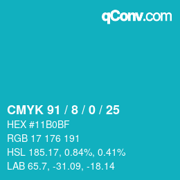 カラーコード: CMYK 91 / 8 / 0 / 25 | qconv.com