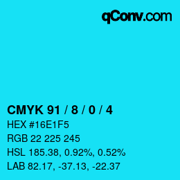 カラーコード: CMYK 91 / 8 / 0 / 4 | qconv.com