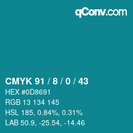 颜色代码: CMYK 91 / 8 / 0 / 43 | qconv.com
