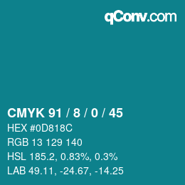 颜色代码: CMYK 91 / 8 / 0 / 45 | qconv.com
