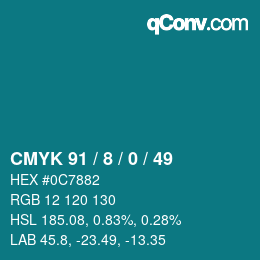 Color code: CMYK 91 / 8 / 0 / 49 | qconv.com