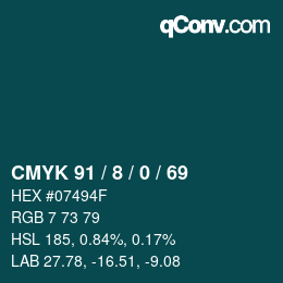 颜色代码: CMYK 91 / 8 / 0 / 69 | qconv.com