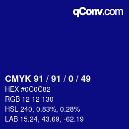 Color code: CMYK 91 / 91 / 0 / 49 | qconv.com