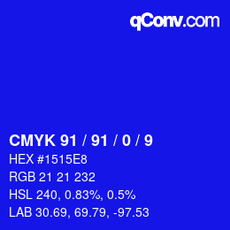 カラーコード: CMYK 91 / 91 / 0 / 9 | qconv.com