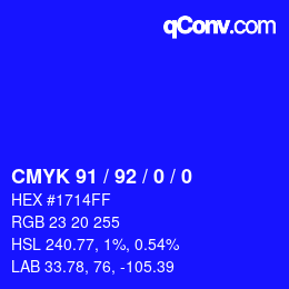 カラーコード: CMYK 91 / 92 / 0 / 0 | qconv.com