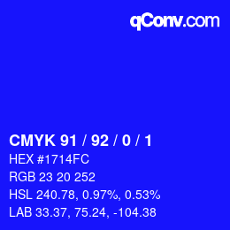 颜色代码: CMYK 91 / 92 / 0 / 1 | qconv.com