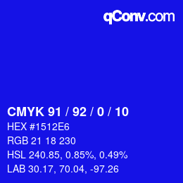 カラーコード: CMYK 91 / 92 / 0 / 10 | qconv.com