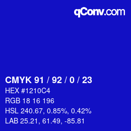 カラーコード: CMYK 91 / 92 / 0 / 23 | qconv.com
