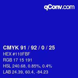 カラーコード: CMYK 91 / 92 / 0 / 25 | qconv.com