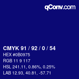 カラーコード: CMYK 91 / 92 / 0 / 54 | qconv.com