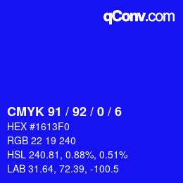 颜色代码: CMYK 91 / 92 / 0 / 6 | qconv.com