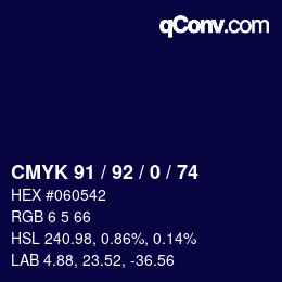 カラーコード: CMYK 91 / 92 / 0 / 74 | qconv.com