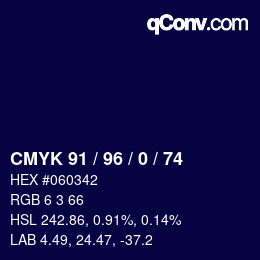 Color code: CMYK 91 / 96 / 0 / 74 | qconv.com