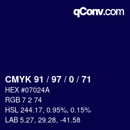 Farbcode: CMYK 91 / 97 / 0 / 71 | qconv.com