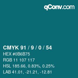 颜色代码: CMYK 91 / 9 / 0 / 54 | qconv.com