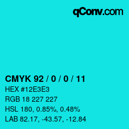 カラーコード: CMYK 92 / 0 / 0 / 11 | qconv.com