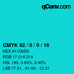 Color code: CMYK 92 / 0 / 0 / 16 | qconv.com