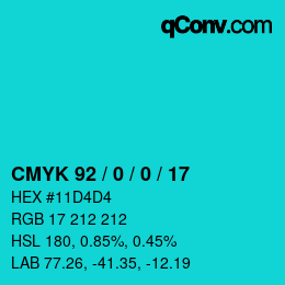 カラーコード: CMYK 92 / 0 / 0 / 17 | qconv.com