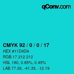 カラーコード: CMYK 92 / 0 / 0 / 17 | qconv.com