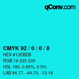 カラーコード: CMYK 92 / 0 / 0 / 8 | qconv.com