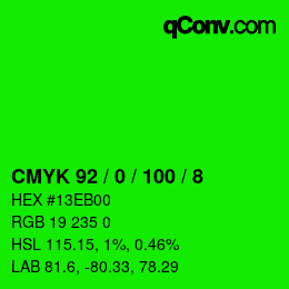 カラーコード: CMYK 92 / 0 / 100 / 8 | qconv.com