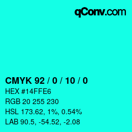 颜色代码: CMYK 92 / 0 / 10 / 0 | qconv.com