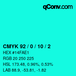 颜色代码: CMYK 92 / 0 / 10 / 2 | qconv.com