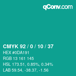 カラーコード: CMYK 92 / 0 / 10 / 37 | qconv.com