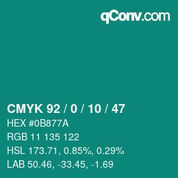 Color code: CMYK 92 / 0 / 10 / 47 | qconv.com