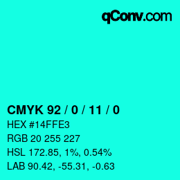 カラーコード: CMYK 92 / 0 / 11 / 0 | qconv.com
