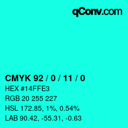 カラーコード: CMYK 92 / 0 / 11 / 0 | qconv.com