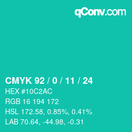 颜色代码: CMYK 92 / 0 / 11 / 24 | qconv.com