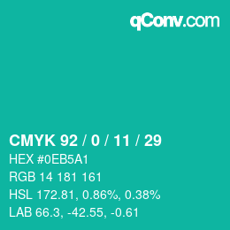 Color code: CMYK 92 / 0 / 11 / 29 | qconv.com